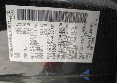 2023 Nissan Rogue Sl Fwd z USA, uszkodzony, nr VIN 5N1BT3CA0PC911696